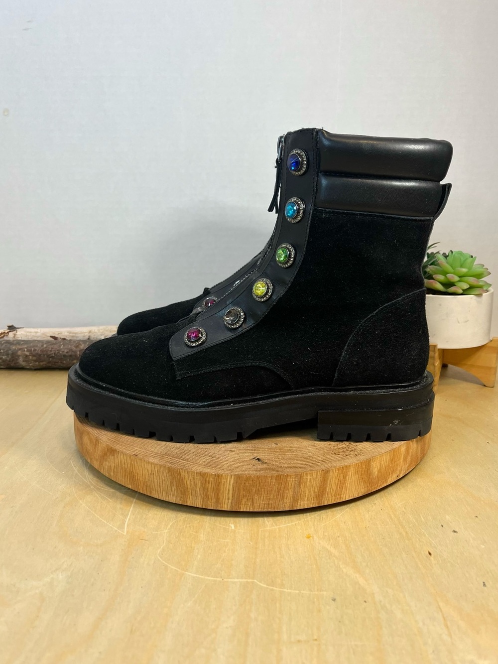 Kurt Geiger London Black Suede Rainbow Crystal Bobby Boots Size 40.5